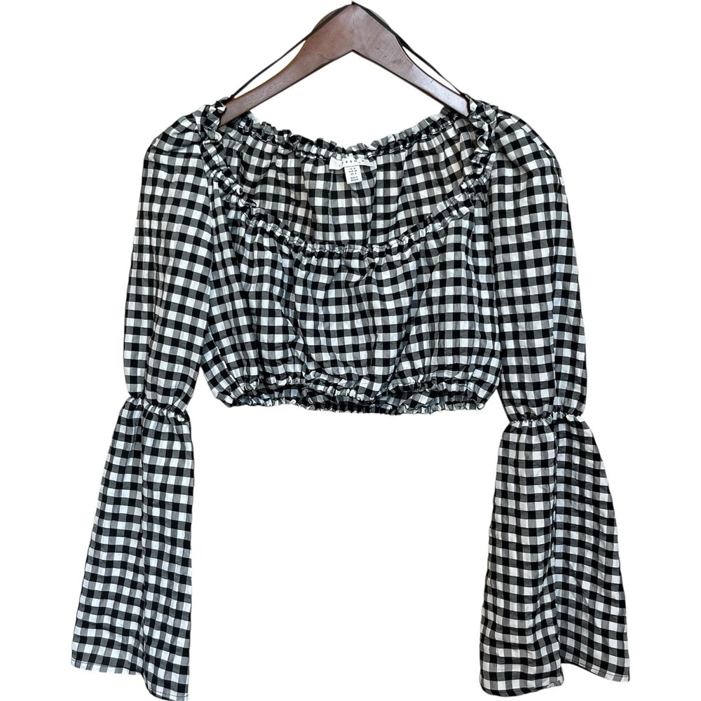 Topshop Gingham Off Shoulder Crop‎ Top Size 4